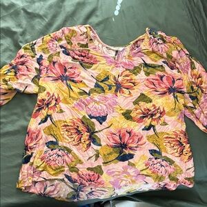 Floral Pink and Yellow Women's 3/4 sleeve Top